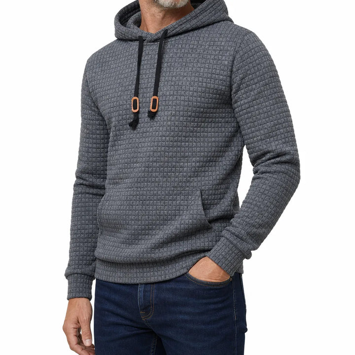 Men's Quilted Pullover Hoodie Textured Grid Sweatshirt
