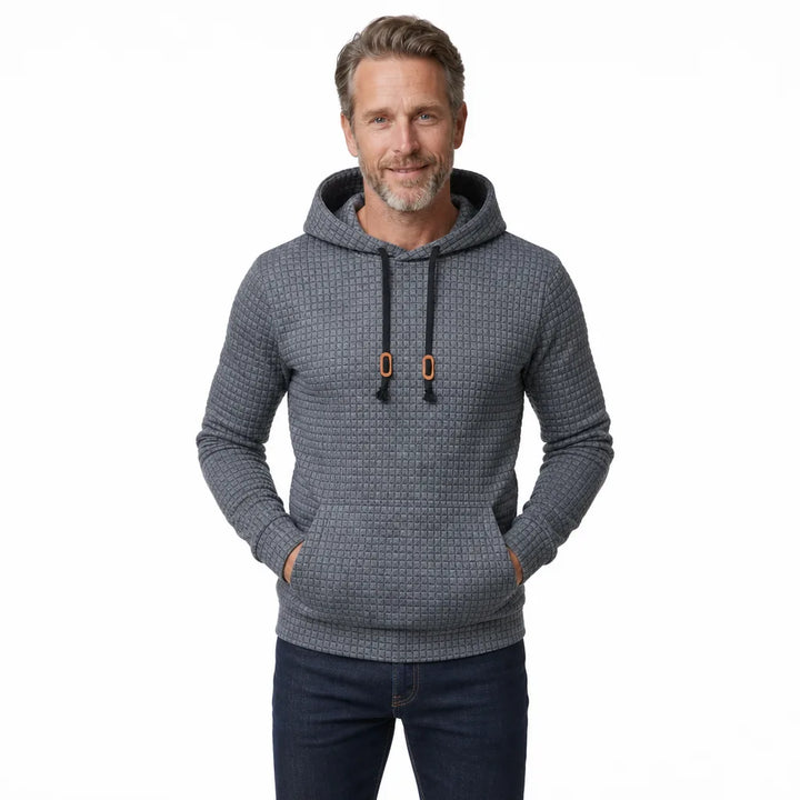Men's Quilted Pullover Hoodie Textured Grid Sweatshirt