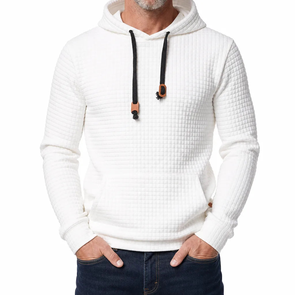 Men's Quilted Pullover Hoodie Textured Grid Sweatshirt