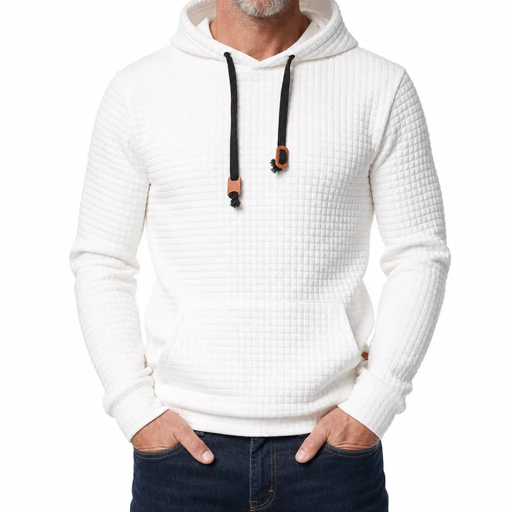 Men's Quilted Pullover Hoodie Textured Grid Sweatshirt