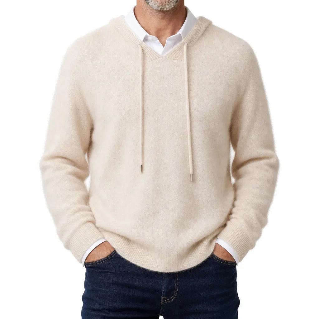 Men's Soft Fleece V-Neck Pullover Hoodie Loose Fit