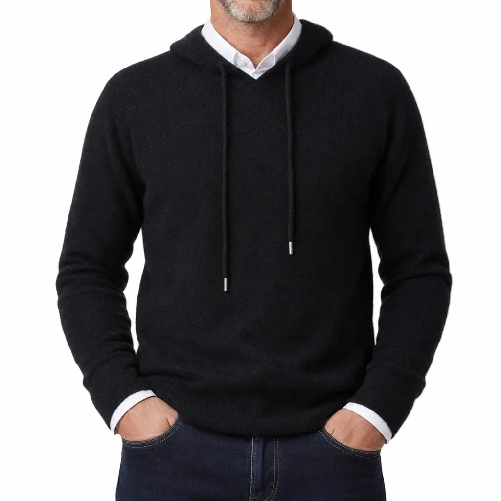 Men's Soft Fleece V-Neck Pullover Hoodie Loose Fit