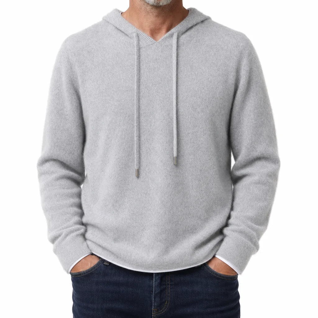 Men's Soft Fleece V-Neck Pullover Hoodie Loose Fit