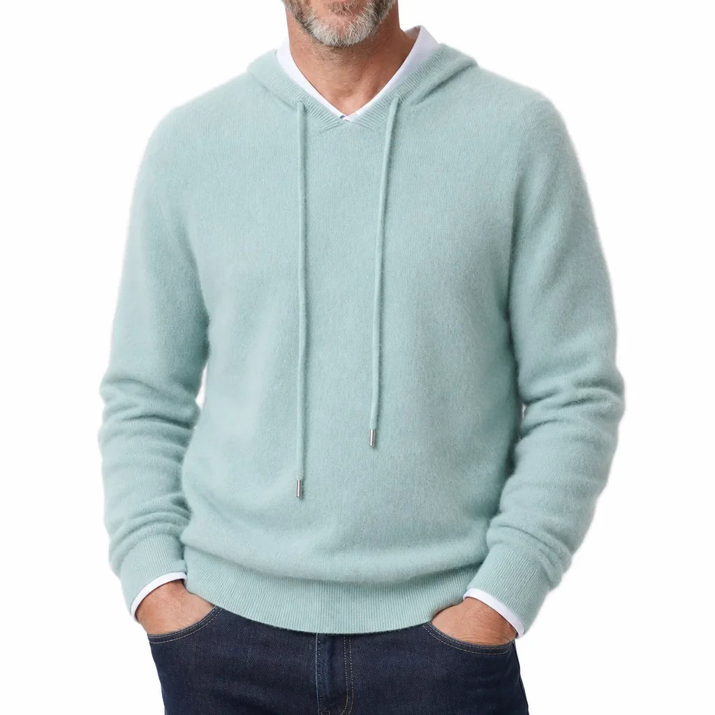 Men's Soft Fleece V-Neck Pullover Hoodie Loose Fit