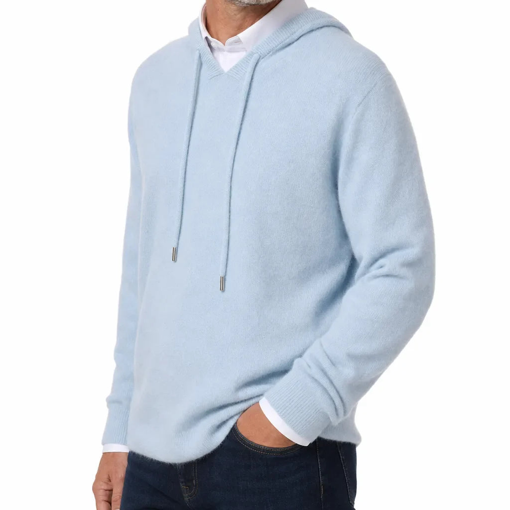 Men's Soft Fleece V-Neck Pullover Hoodie Loose Fit