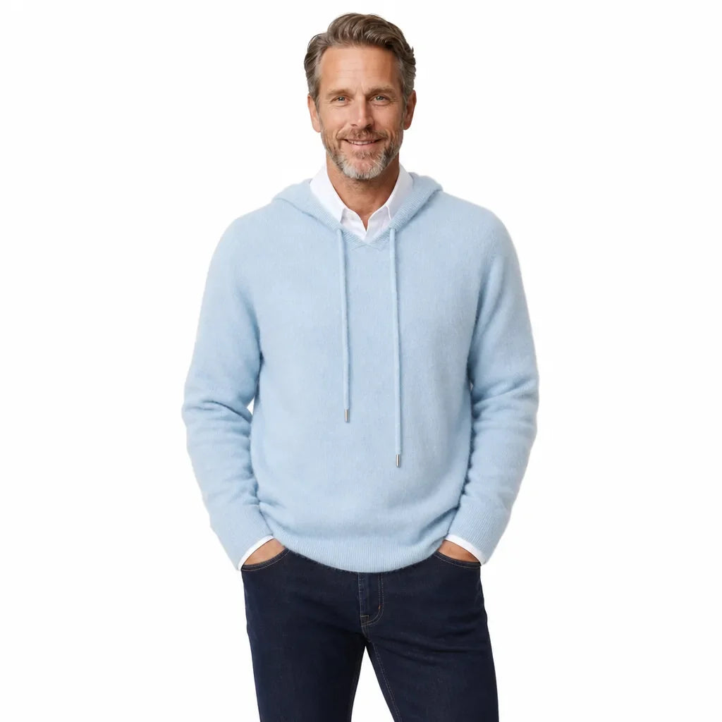 Men's Soft Fleece V-Neck Pullover Hoodie Loose Fit