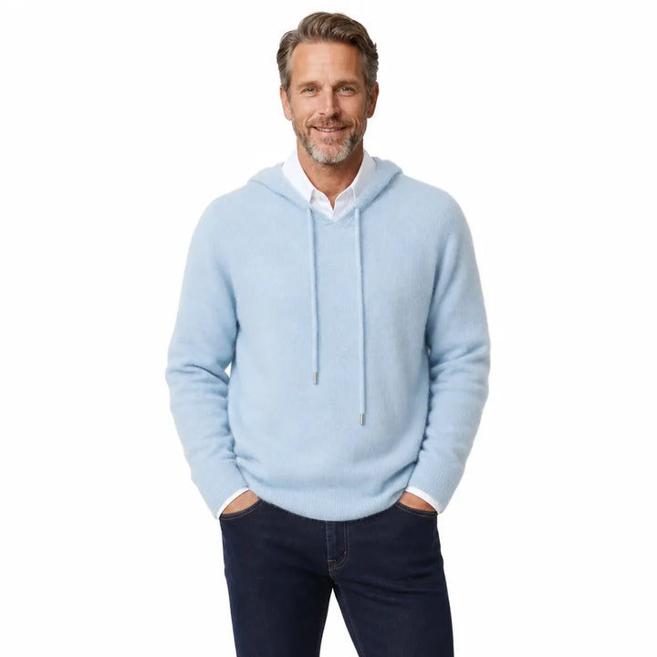 Men's Soft Fleece V-Neck Pullover Hoodie Loose Fit