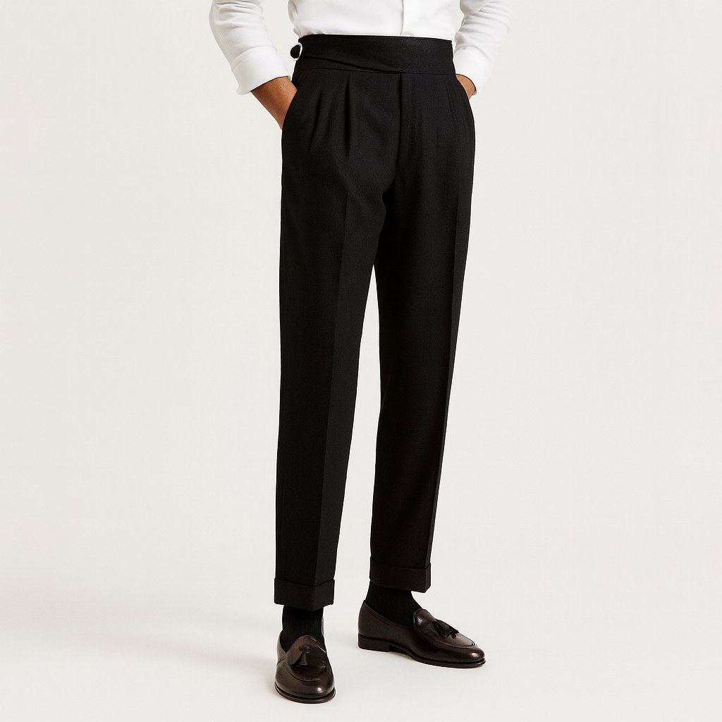 James | Men's High-Waisted Pleated Drawstring Straight-Leg Pants