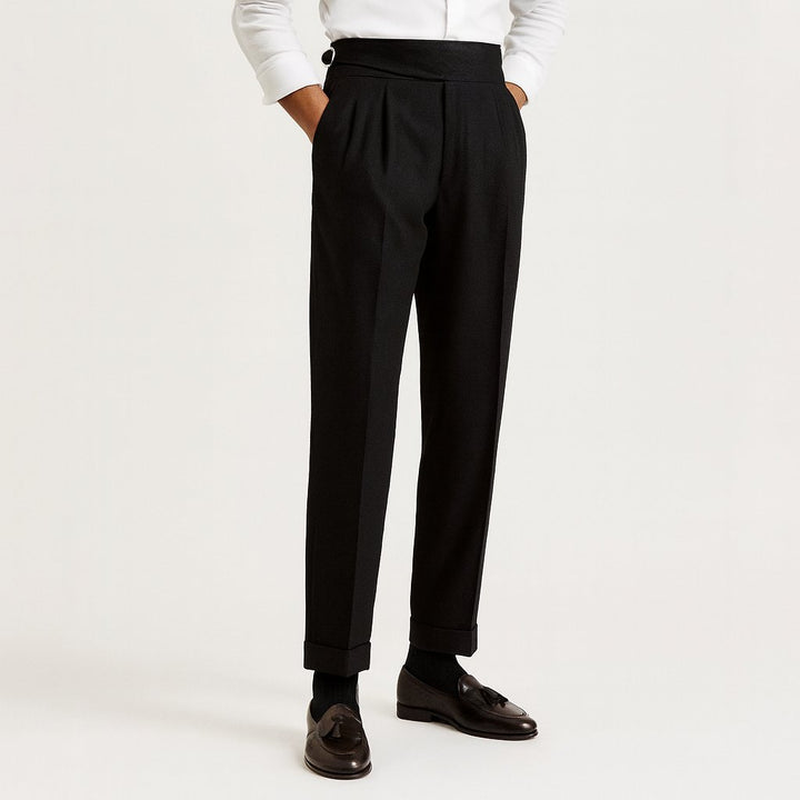 James | Men's High-Waisted Pleated Drawstring Straight-Leg Pants