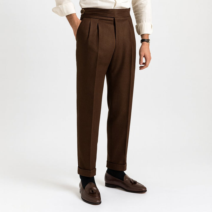 James | Men's High-Waisted Pleated Drawstring Straight-Leg Pants