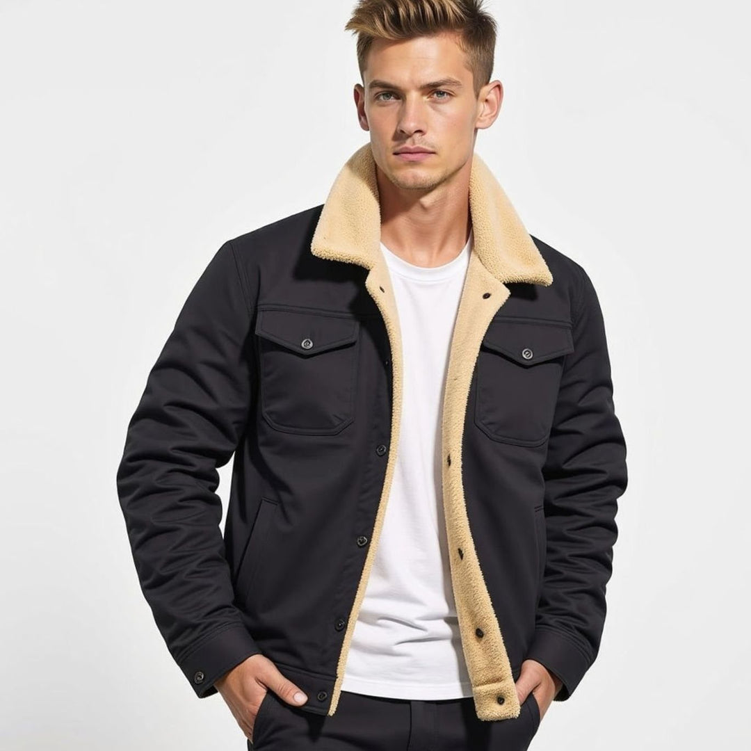 Men's Sherpa-Lined Fleece Snap-Front Winter Jacket