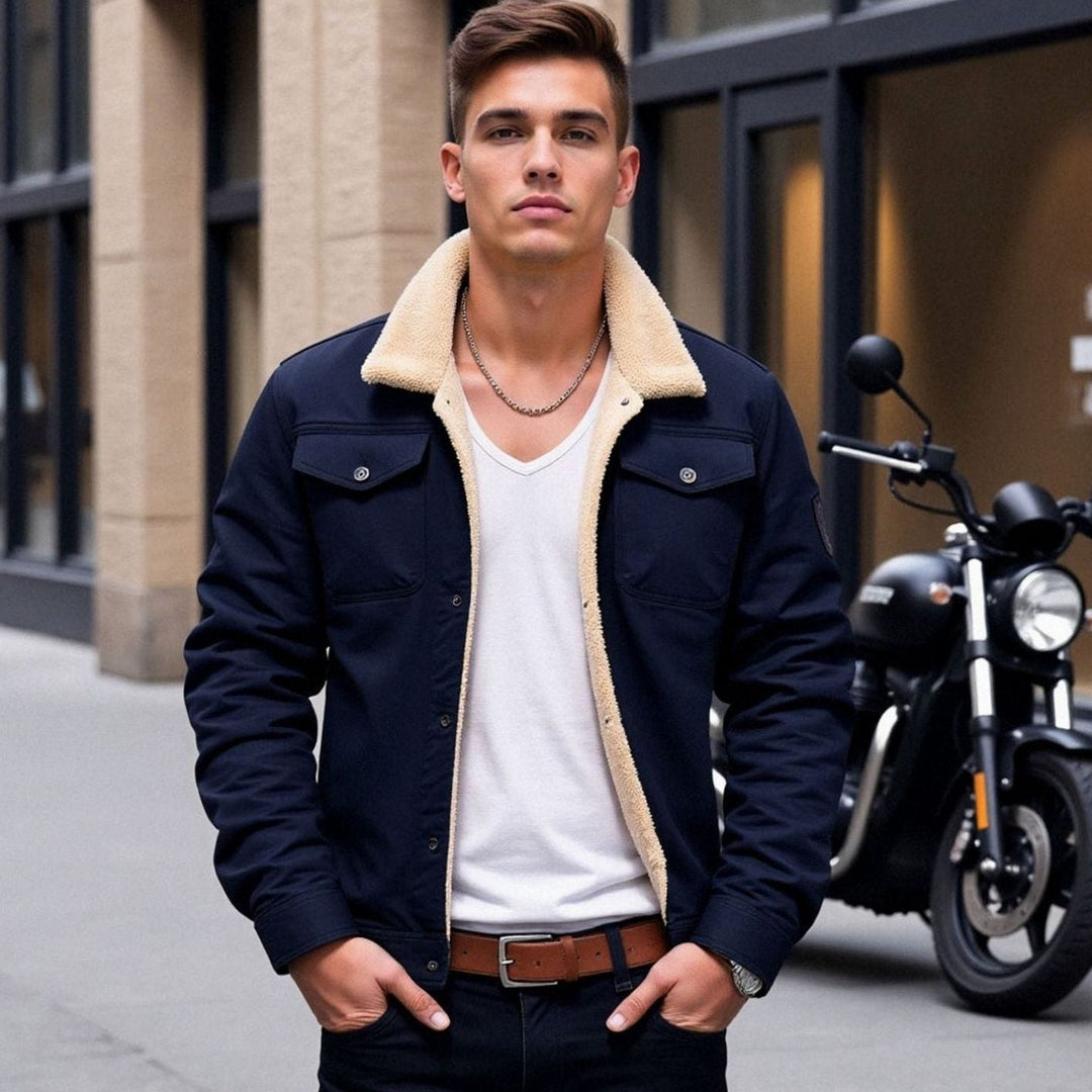 Men's Sherpa-Lined Fleece Snap-Front Winter Jacket