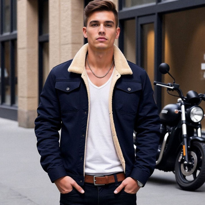 Men's Sherpa-Lined Fleece Snap-Front Winter Jacket