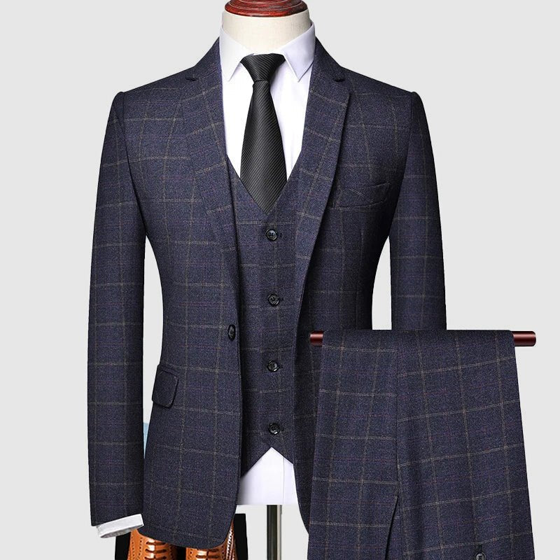 Lucas | Men's Tailored Three-Piece Windowpane Check Suit