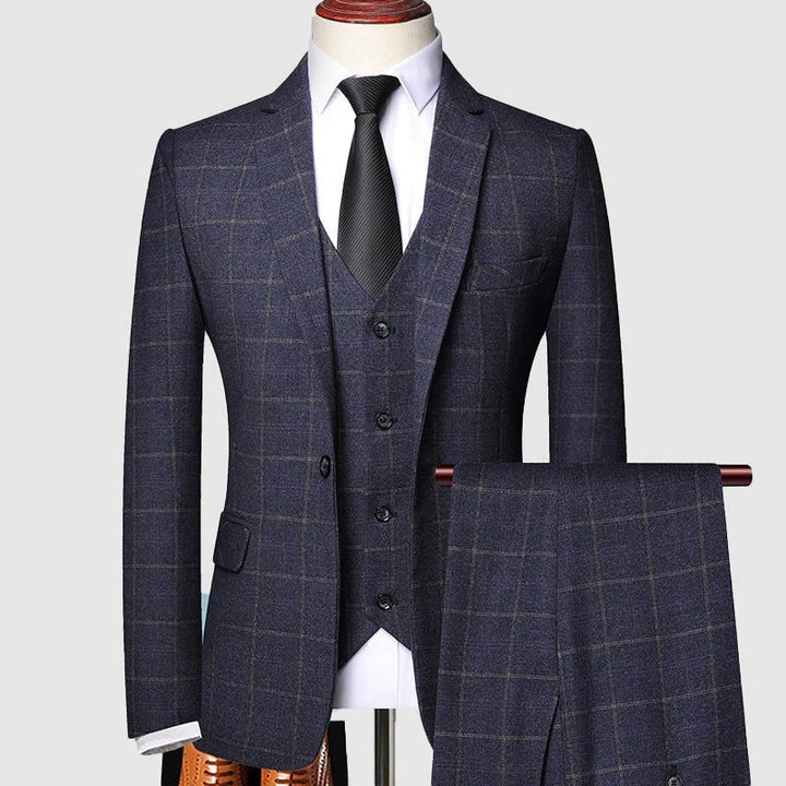Lucas | Men's Tailored Three-Piece Windowpane Check Suit