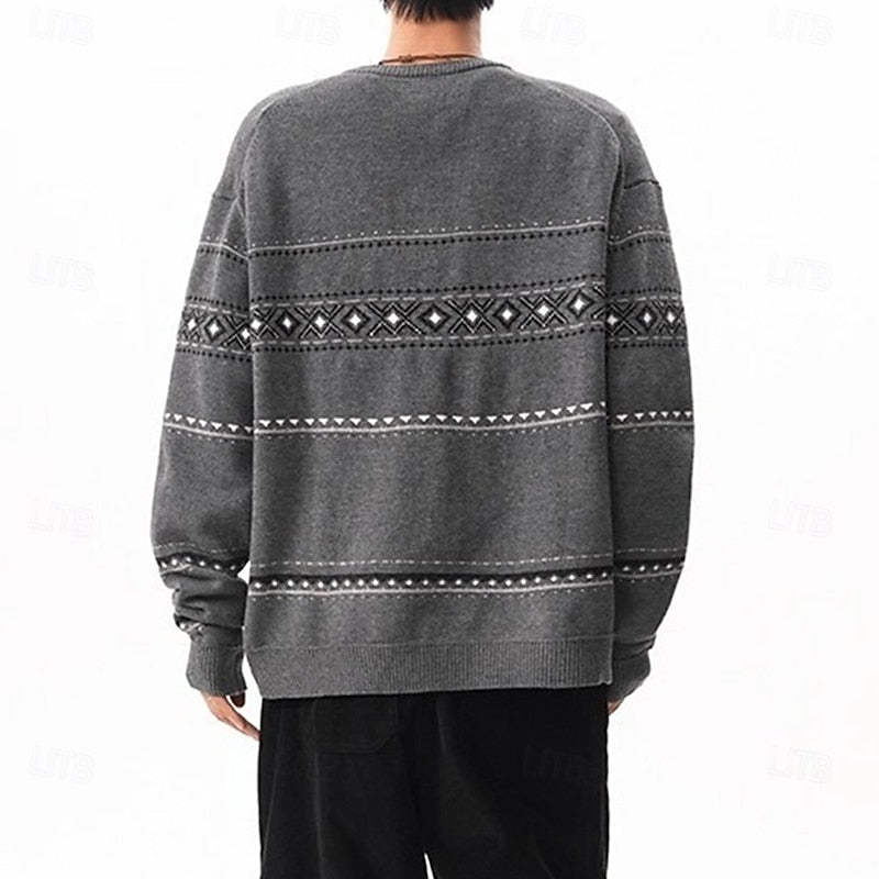 Men's Geometric Pattern Button-Down Holiday Knit Cardigan