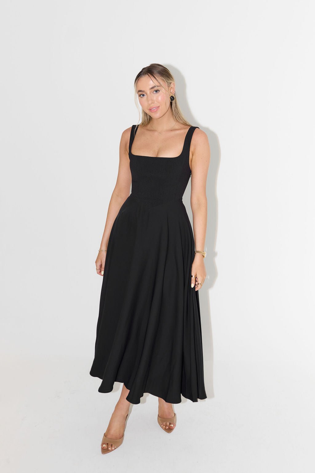 Penelope | Midi Dress Square Neckline A-Line Sleeveless