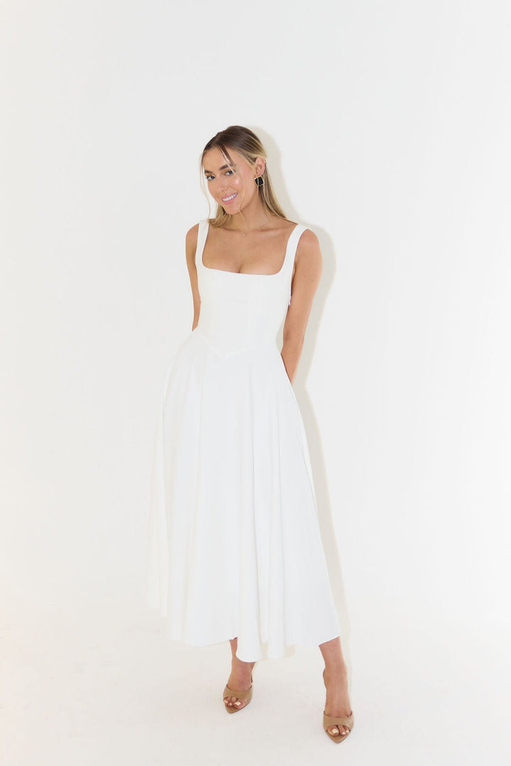 Penelope | Midi Dress Square Neckline A-Line Sleeveless