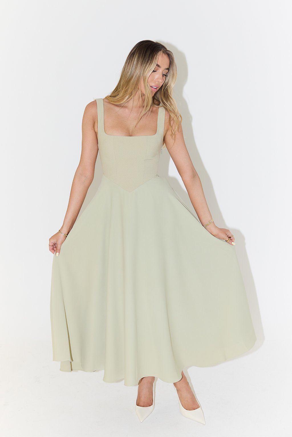 Penelope | Midi Dress Square Neckline A-Line Sleeveless