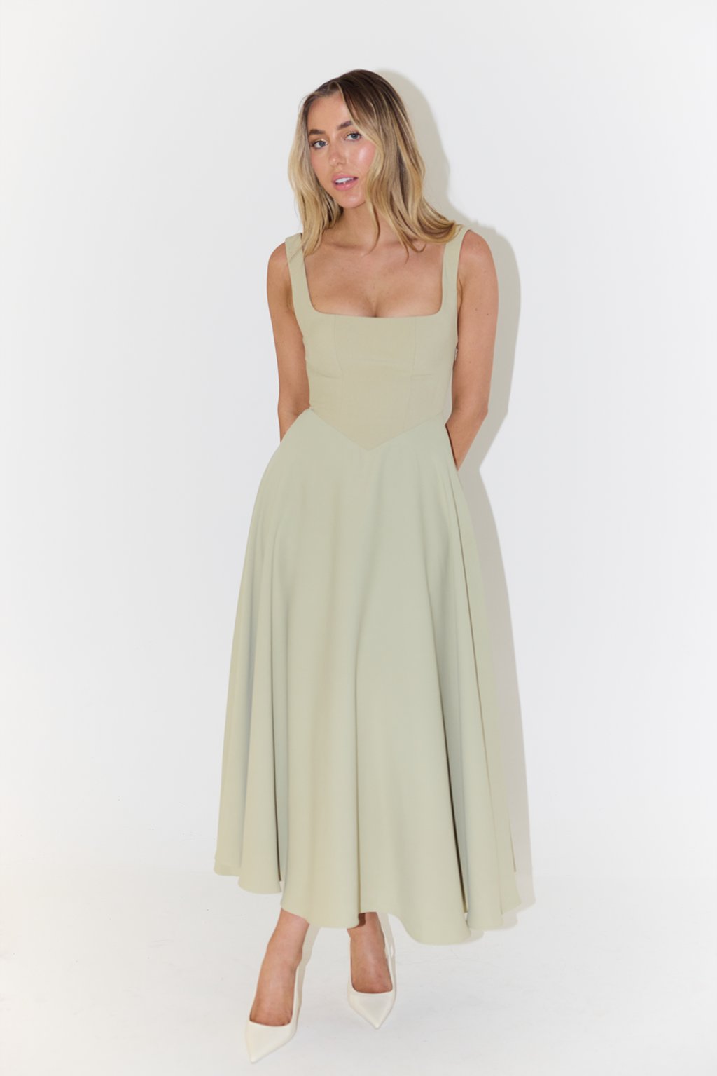 Penelope | Midi Dress Square Neckline A-Line Sleeveless