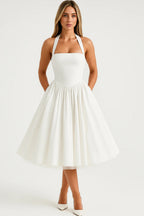 Midi Dress Women Halter Neck A-line Formal Party