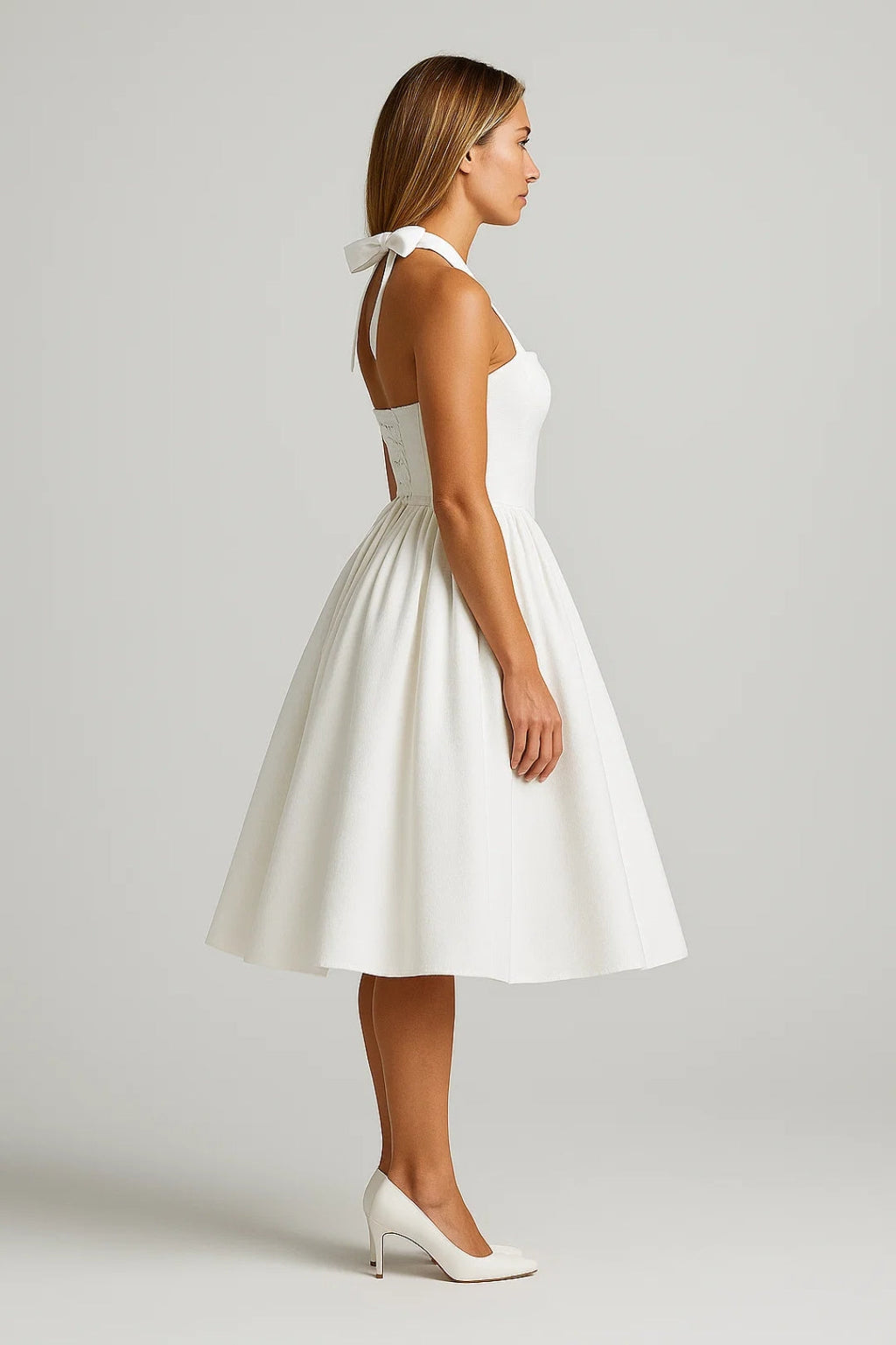 Midi Dress Women Halter Neck A-line Formal Party