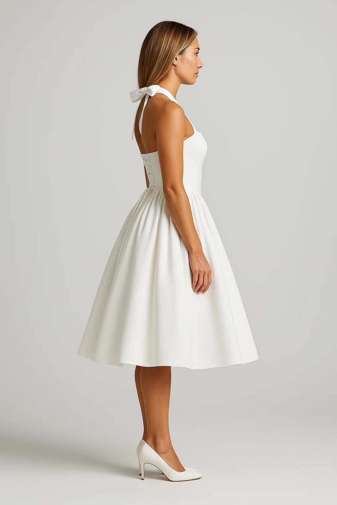 Midi Dress Women Halter Neck A-line Formal Party