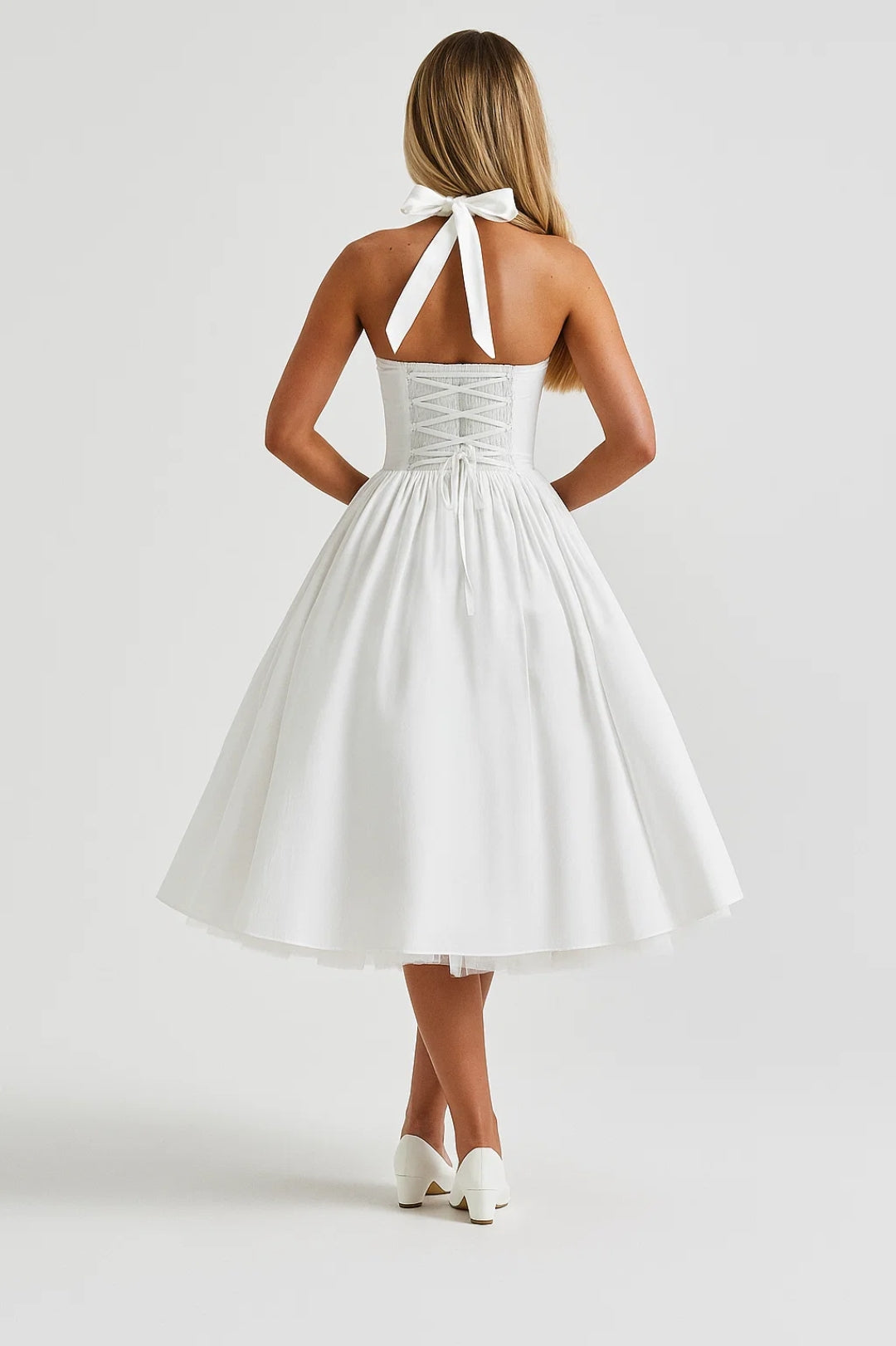 Midi Dress Women Halter Neck A-line Formal Party