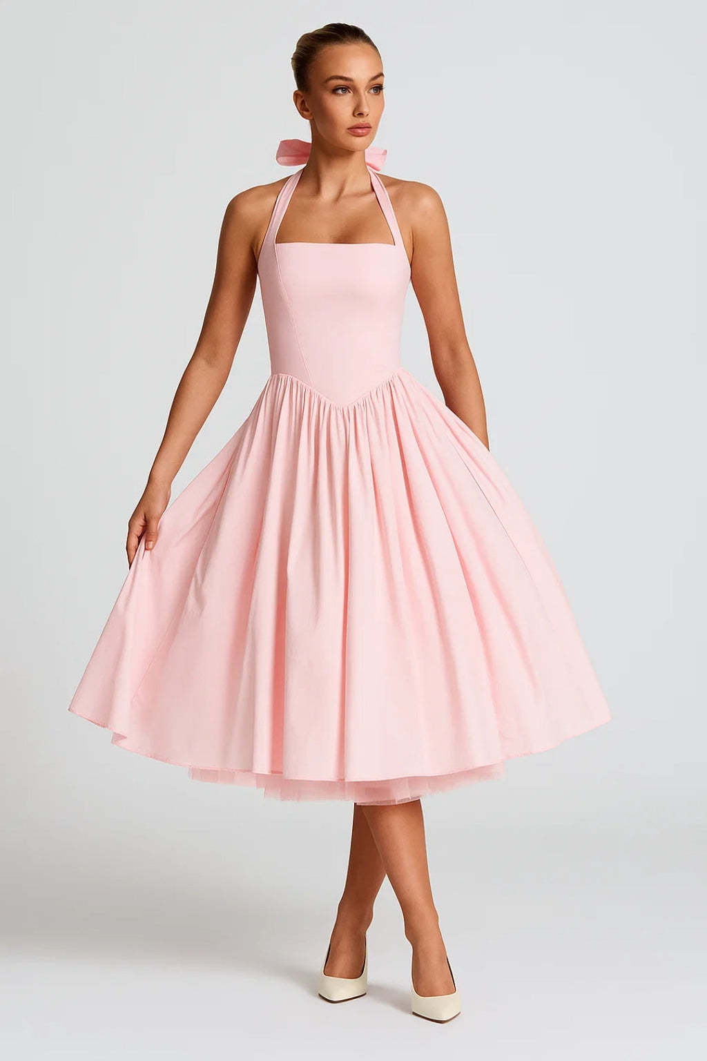 Midi Dress Women Halter Neck A-line Formal Party