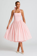 Midi Dress Women Halter Neck A-line Formal Party