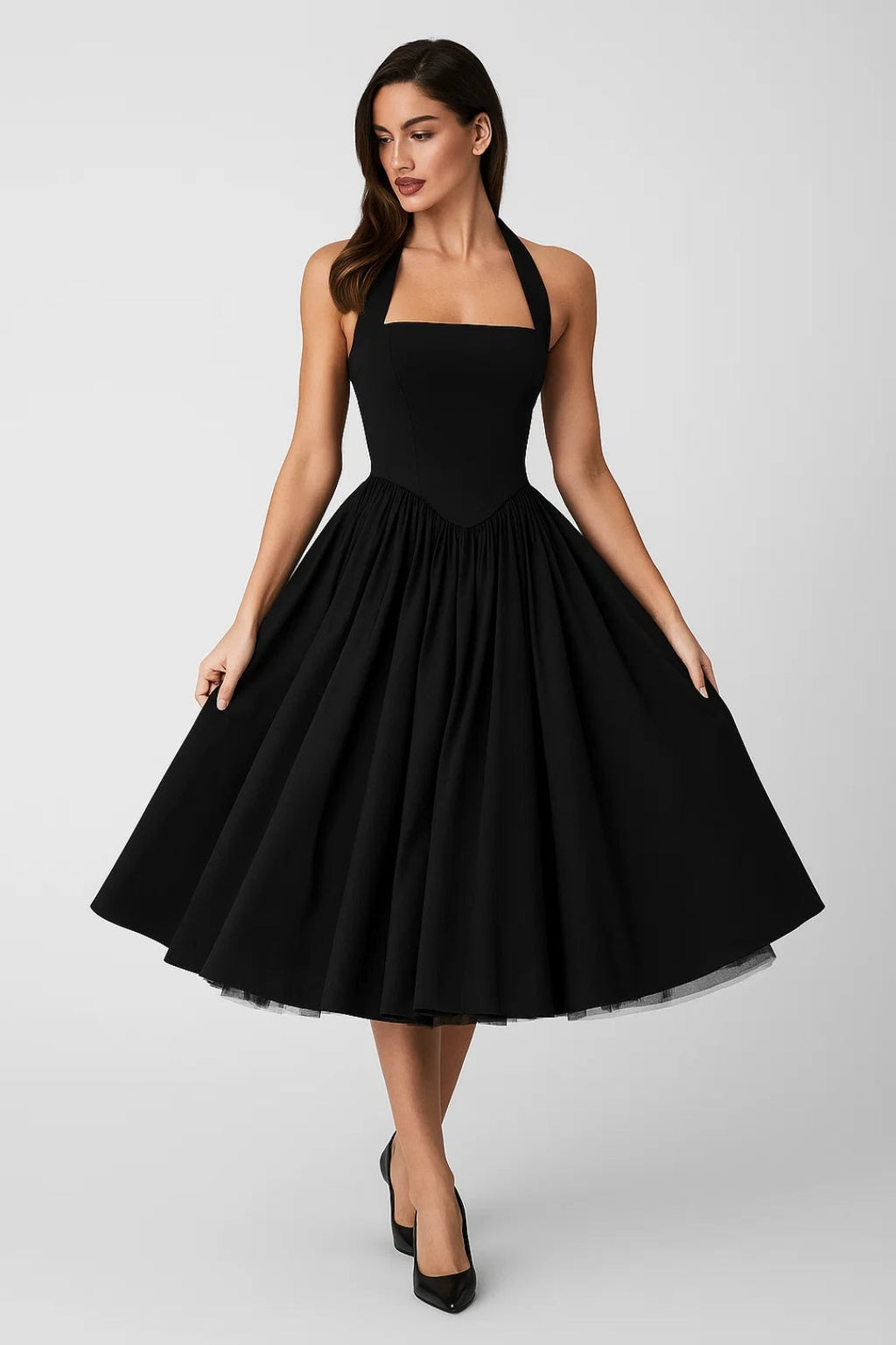 Midi Dress Women Halter Neck A-line Formal Party