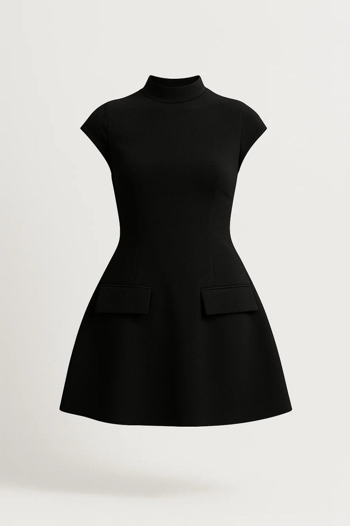 Women's Fitted A-Line Mini Dress - Casual Mock Neck Summer Dress