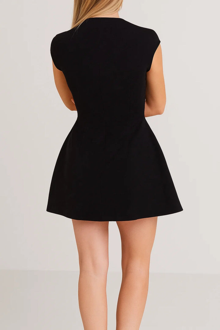Women's Fitted A-Line Mini Dress - Casual Mock Neck Summer Dress
