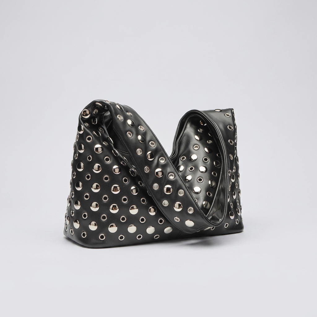 Vivian Hobo Bag - PU Leather Rivet Detailed Shoulder Bag