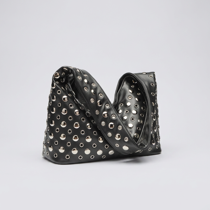 Vivian Hobo Bag - PU Leather Rivet Detailed Shoulder Bag
