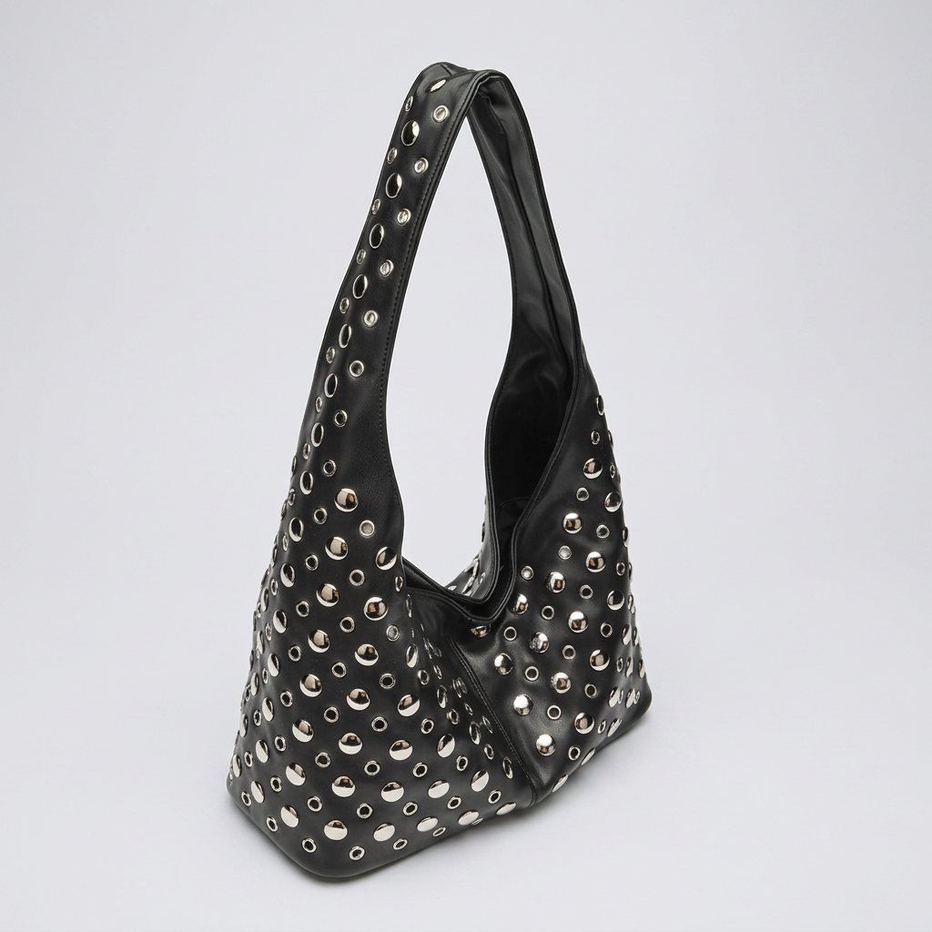 Vivian Hobo Bag - PU Leather Rivet Detailed Shoulder Bag