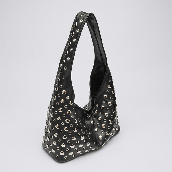 Vivian Hobo Bag - PU Leather Rivet Detailed Shoulder Bag