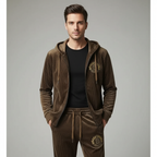 Men’s Gold Velvet Tracksuit – Hooded Zip Jacket & Joggers-HighTouch