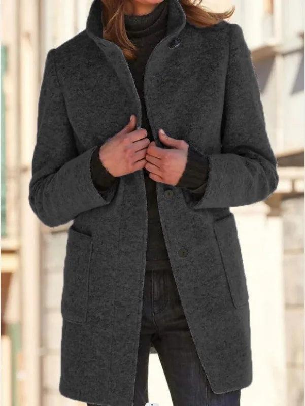 Natalie Winter Trench Coat for Women Stand Collar Mid Length
