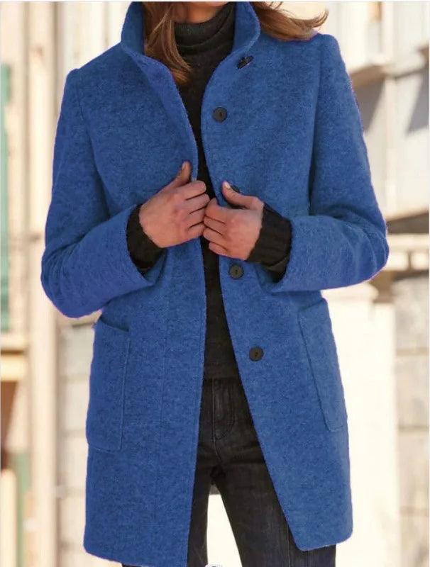 Natalie Winter Trench Coat for Women Stand Collar Mid Length
