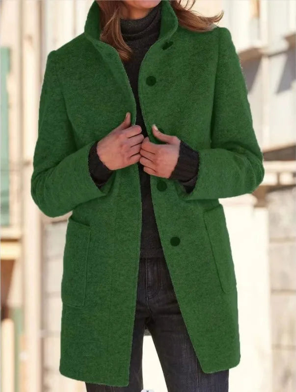 Natalie Winter Trench Coat for Women Stand Collar Mid Length