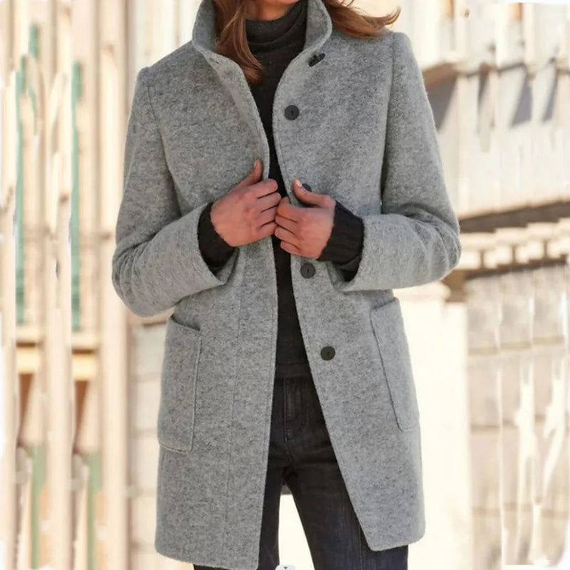 Natalie Winter Trench Coat for Women Stand Collar Mid Length