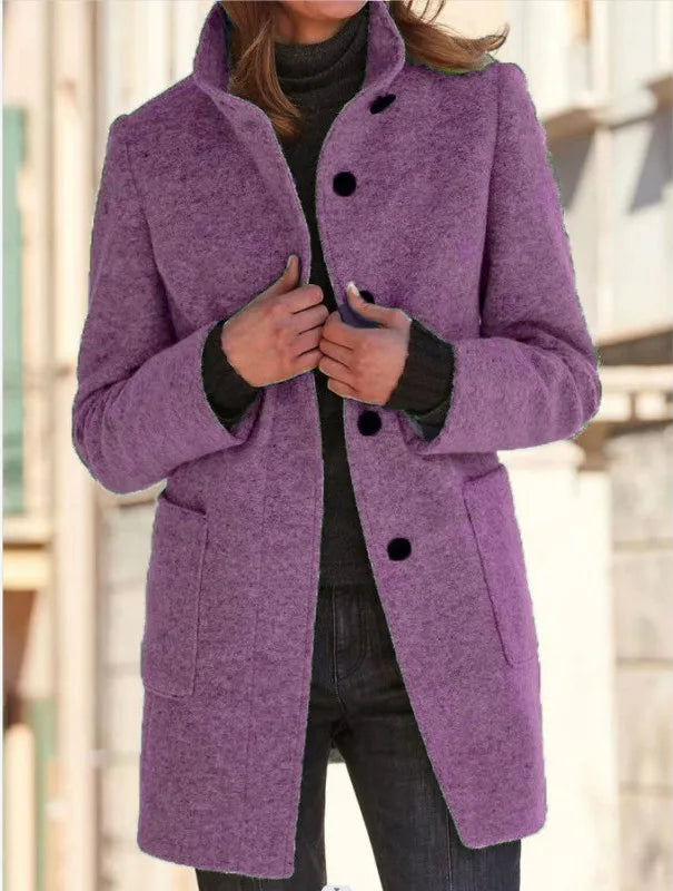 Natalie Winter Trench Coat for Women Stand Collar Mid Length