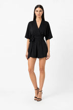 Nela Kimono Wrap Playsuit With Deep V NeckShort Skirt