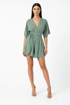 Nela Kimono Wrap Playsuit With Deep V NeckShort Skirt
