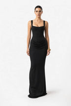 Nell Corset Draped Gown With Boned Bodice And Square Neck Straps