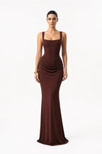 Nell Corset Draped Gown With Boned Bodice And Square Neck Straps