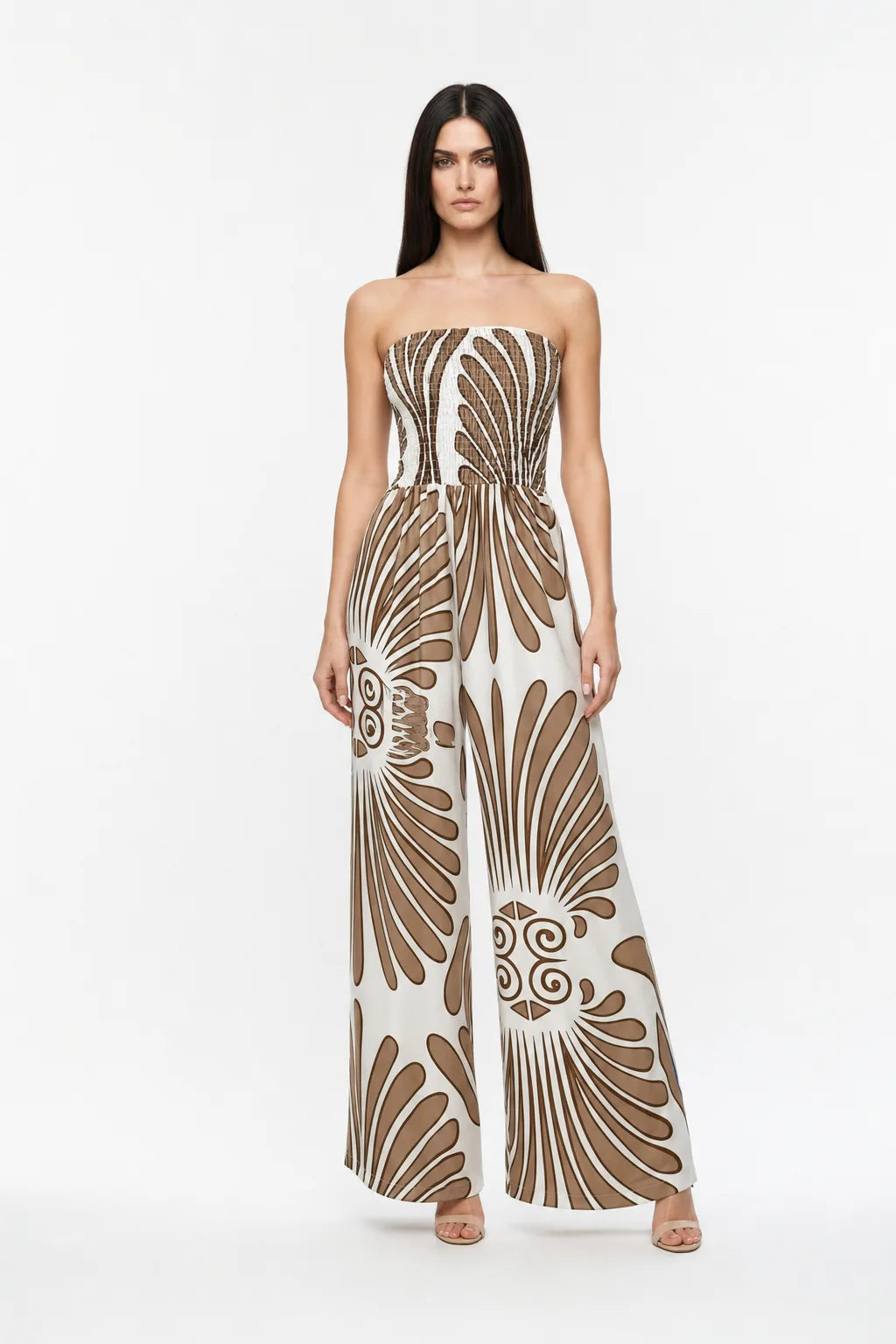 Nora Smocked Print Jumpsuit Strapless