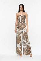 Nora Smocked Print Jumpsuit Strapless