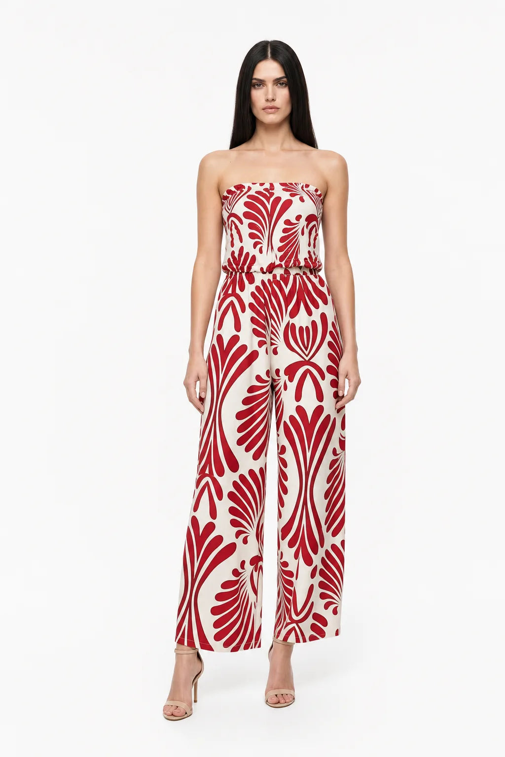Nora Smocked Print Jumpsuit Strapless
